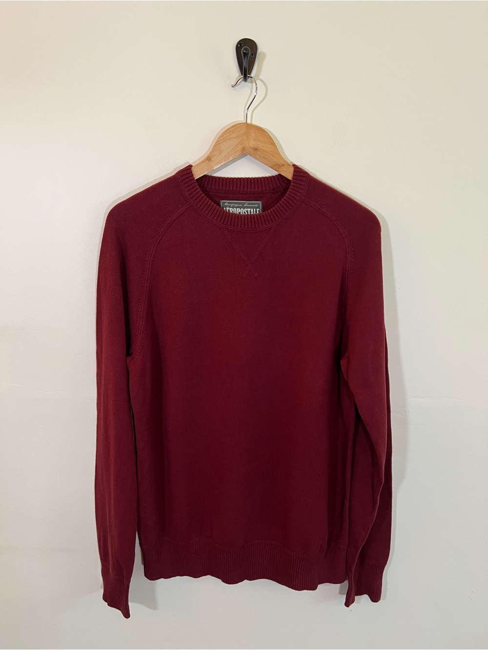 Aeropostale Mens L Burgundy Crewneck Sweater Cotton Blend Pullover